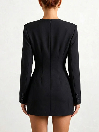 Black Long-Sleeve Structured Mini Dress - Dresses