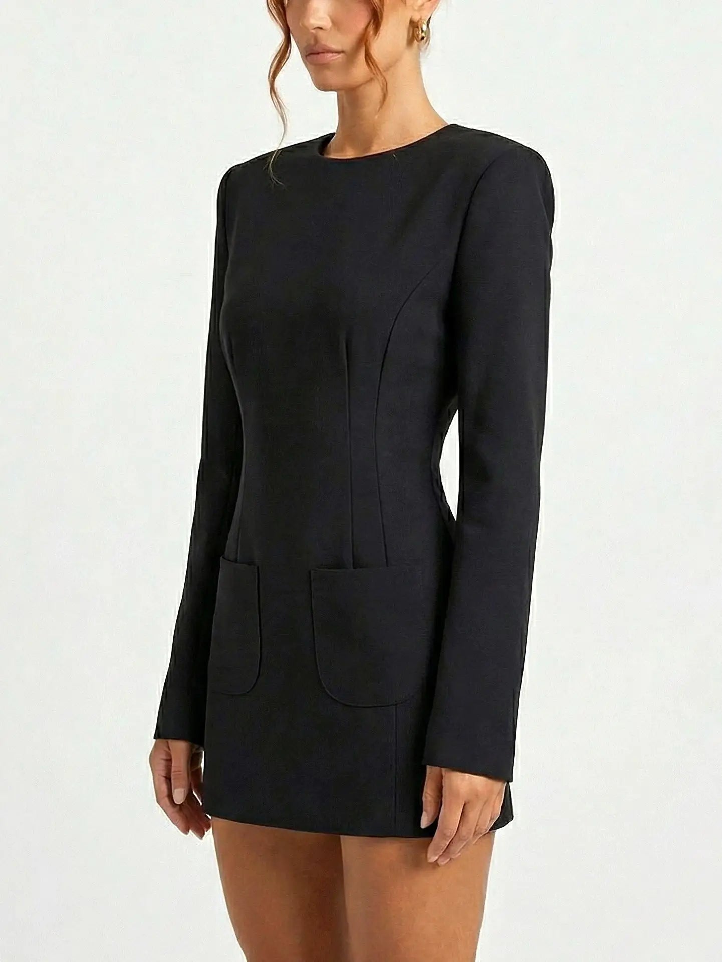 Black Long-Sleeve Structured Mini Dress - Dresses