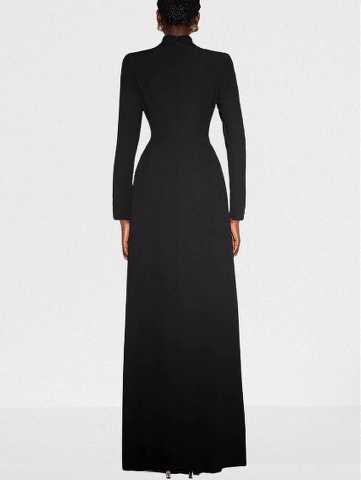Black Long Paneled Slit Bead Embellished Gown Dresses