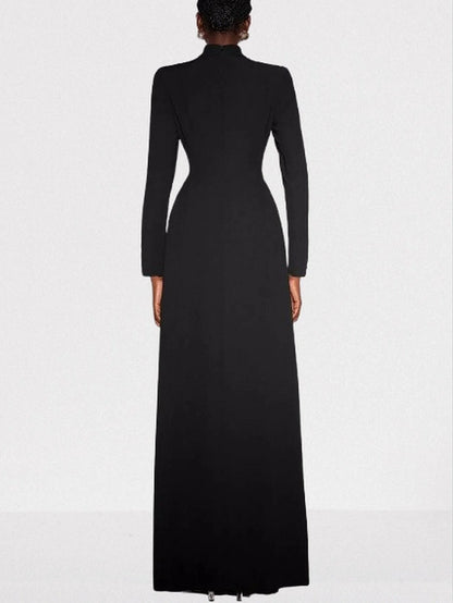Black Long Paneled Slit Bead Embellished Gown Dresses