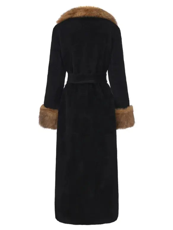 Black Maxi Coat with Luxe Faux-Fur Trim - Coats