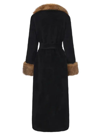 Black Maxi Coat with Luxe Faux-Fur Trim - Coats