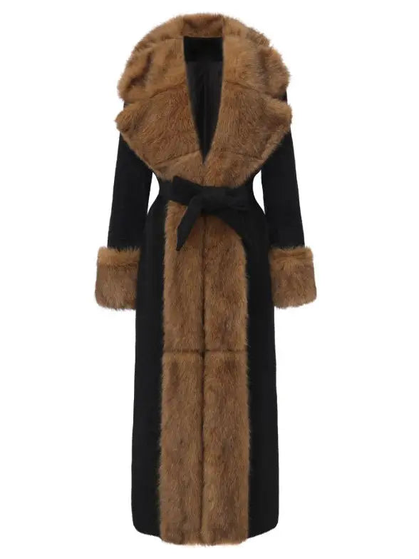 Black Maxi Coat with Luxe Faux-Fur Trim - Coats