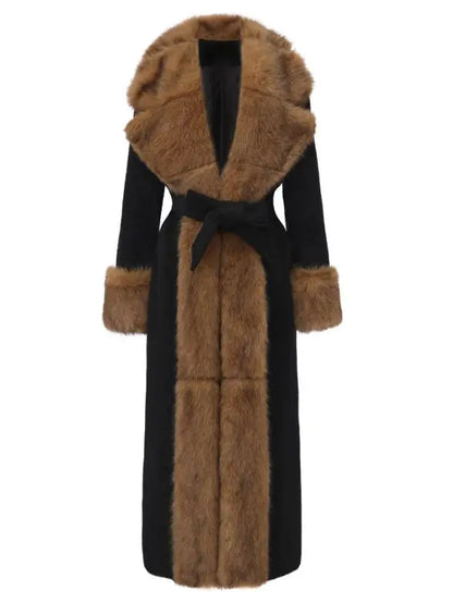Black Maxi Coat with Luxe Faux-Fur Trim - Coats