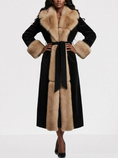 Black Maxi Coat with Luxe Faux-Fur Trim - Coats