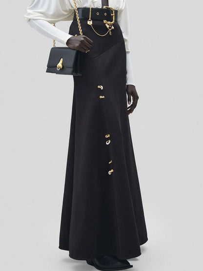 Black Maxi Skirt with Gold Embellishments - Skirts