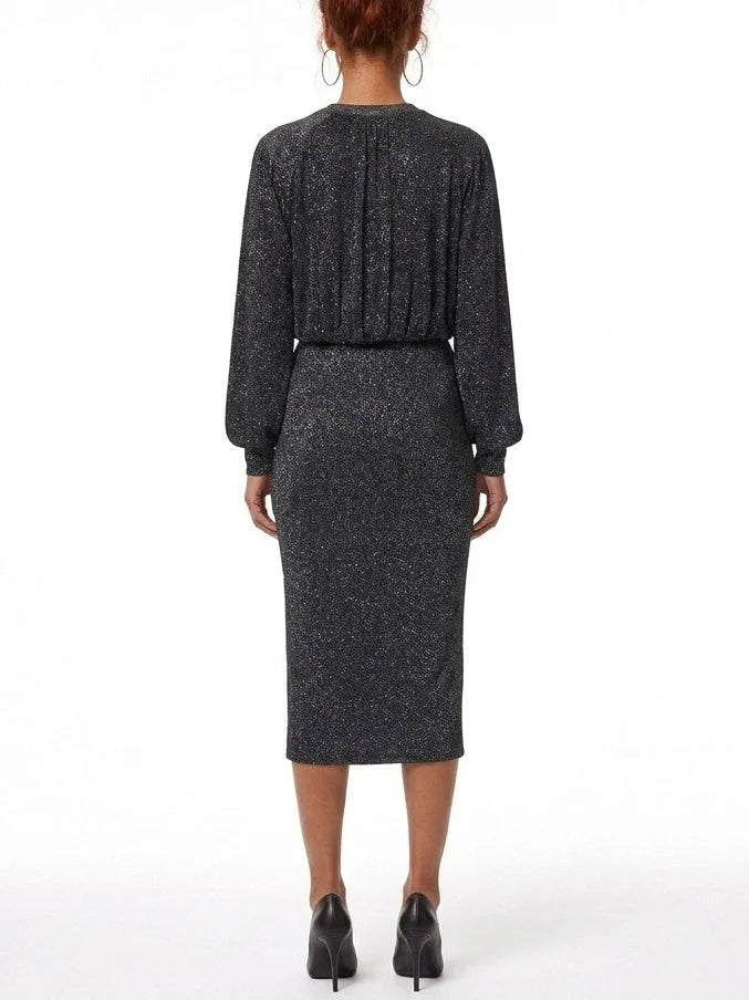 Black Metallic Lurex Knit Midi Dress - Dresses