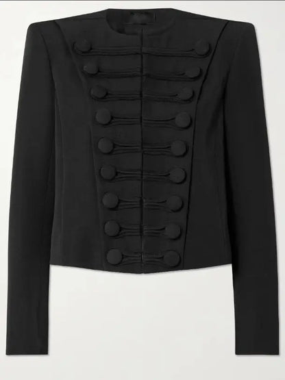 Black Military-Style Cropped Jacket - Jackets