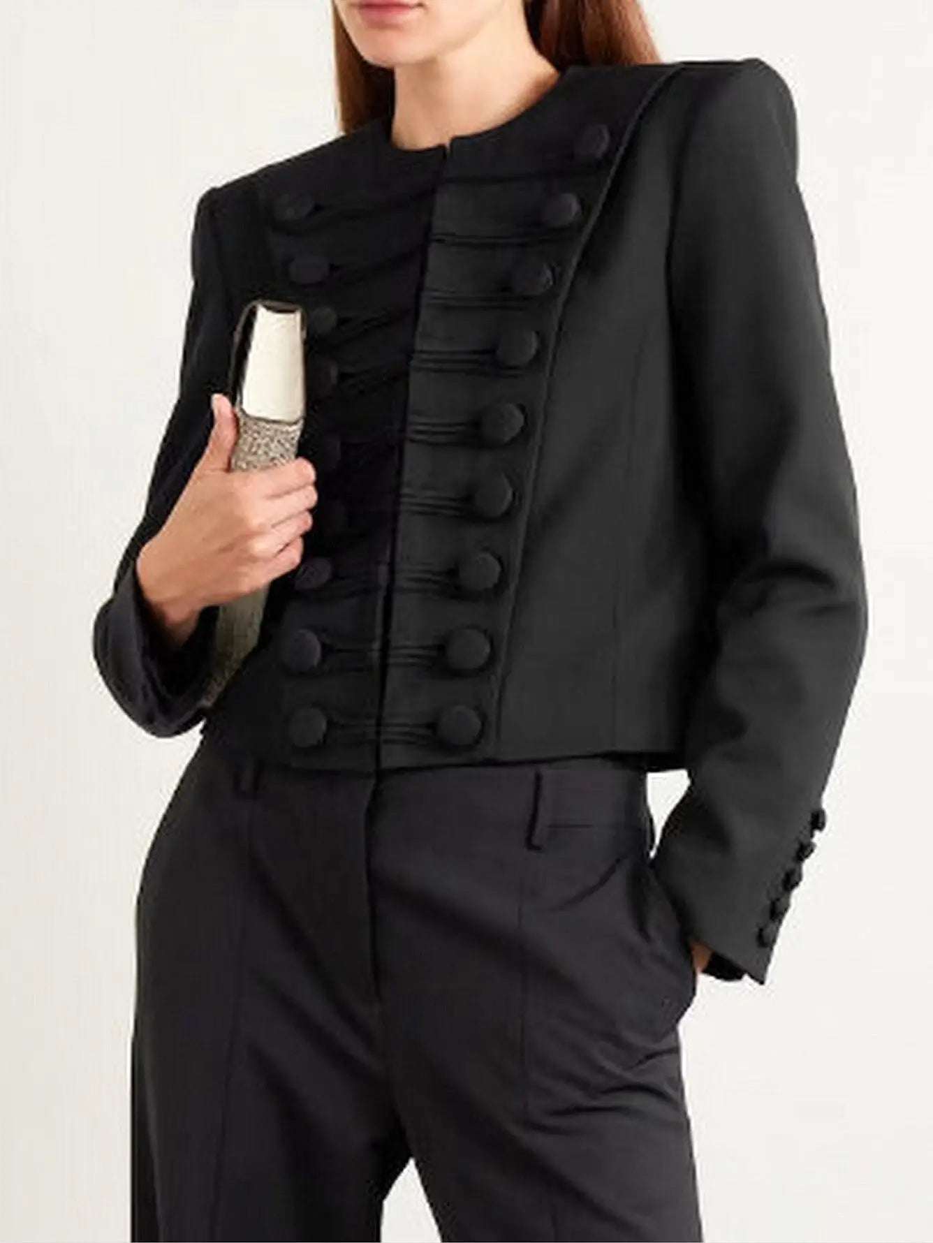 Black Military-Style Cropped Jacket - Jackets