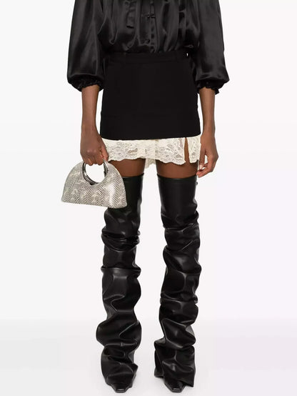 Black Mini Skirt with Lace Layering - Skirts