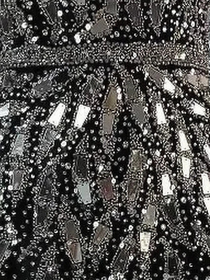 Black Mirror-Embellished Long Sleeve Mermaid Gown - Dresses