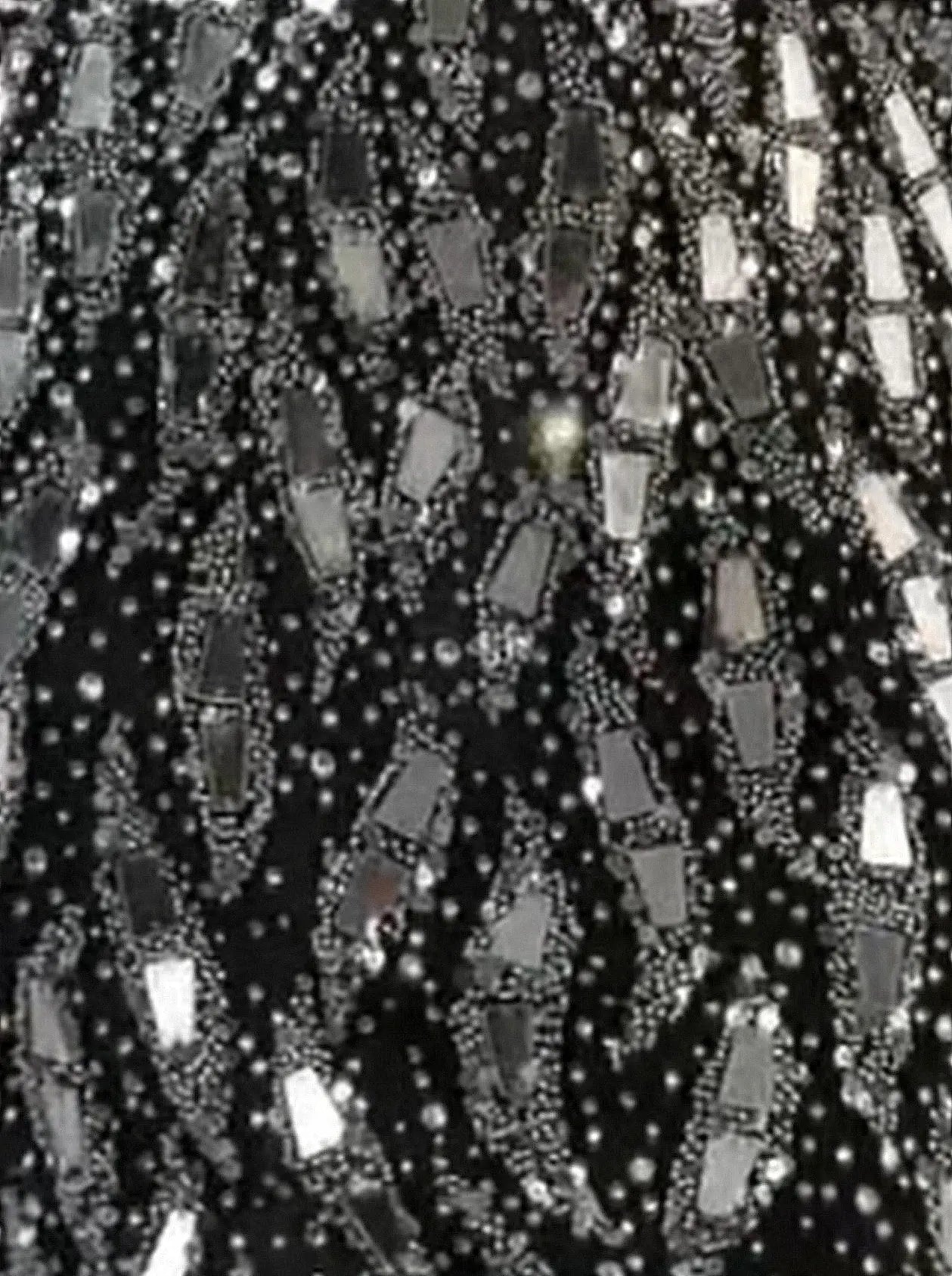 Black Mirror-Embellished Long Sleeve Mermaid Gown - Dresses