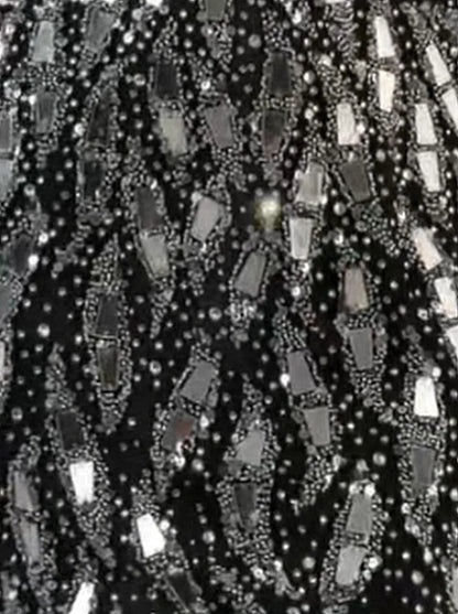 Black Mirror-Embellished Long Sleeve Mermaid Gown - Dresses