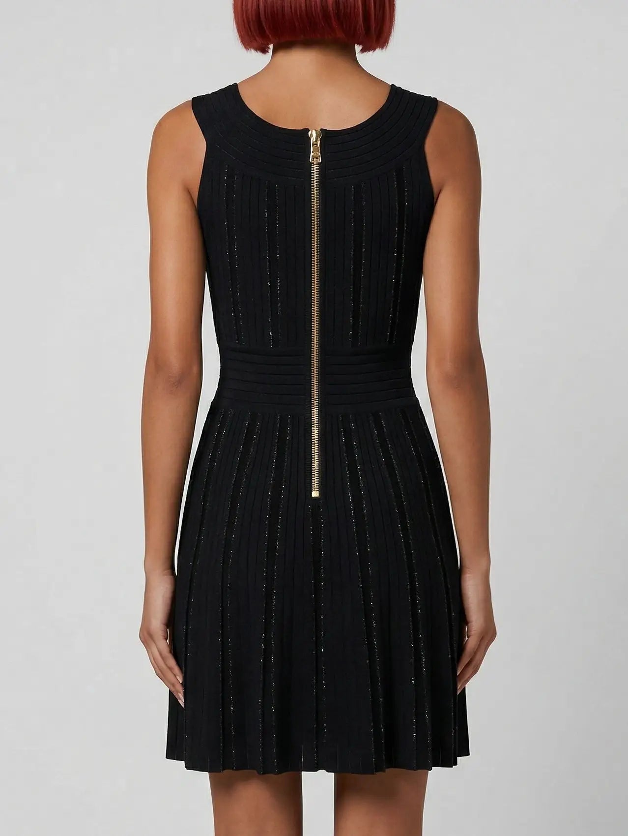 Black Paneled Knit Sparkle Mini Dress - Dresses
