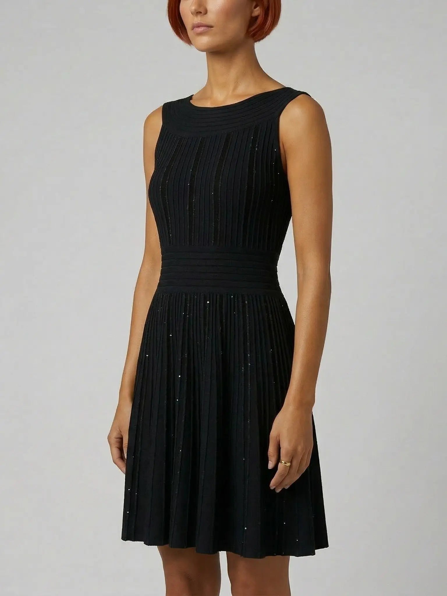 Black Paneled Knit Sparkle Mini Dress - Dresses