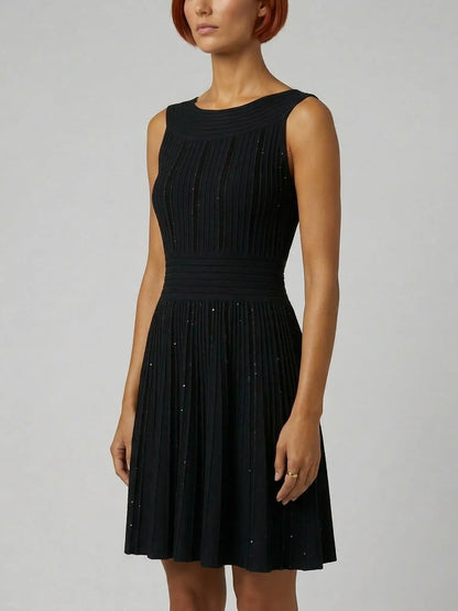 Black Paneled Knit Sparkle Mini Dress - Dresses