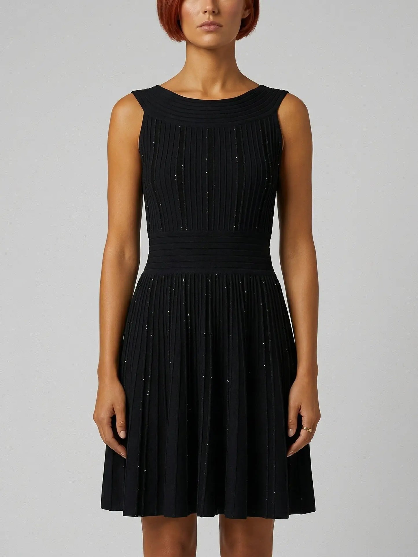 Black Paneled Knit Sparkle Mini Dress - Dresses