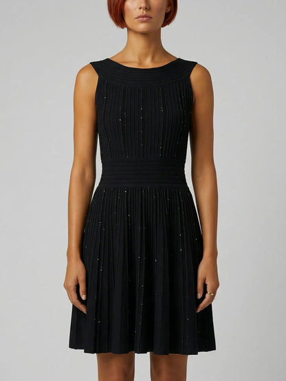 Black Paneled Knit Sparkle Mini Dress - Dresses