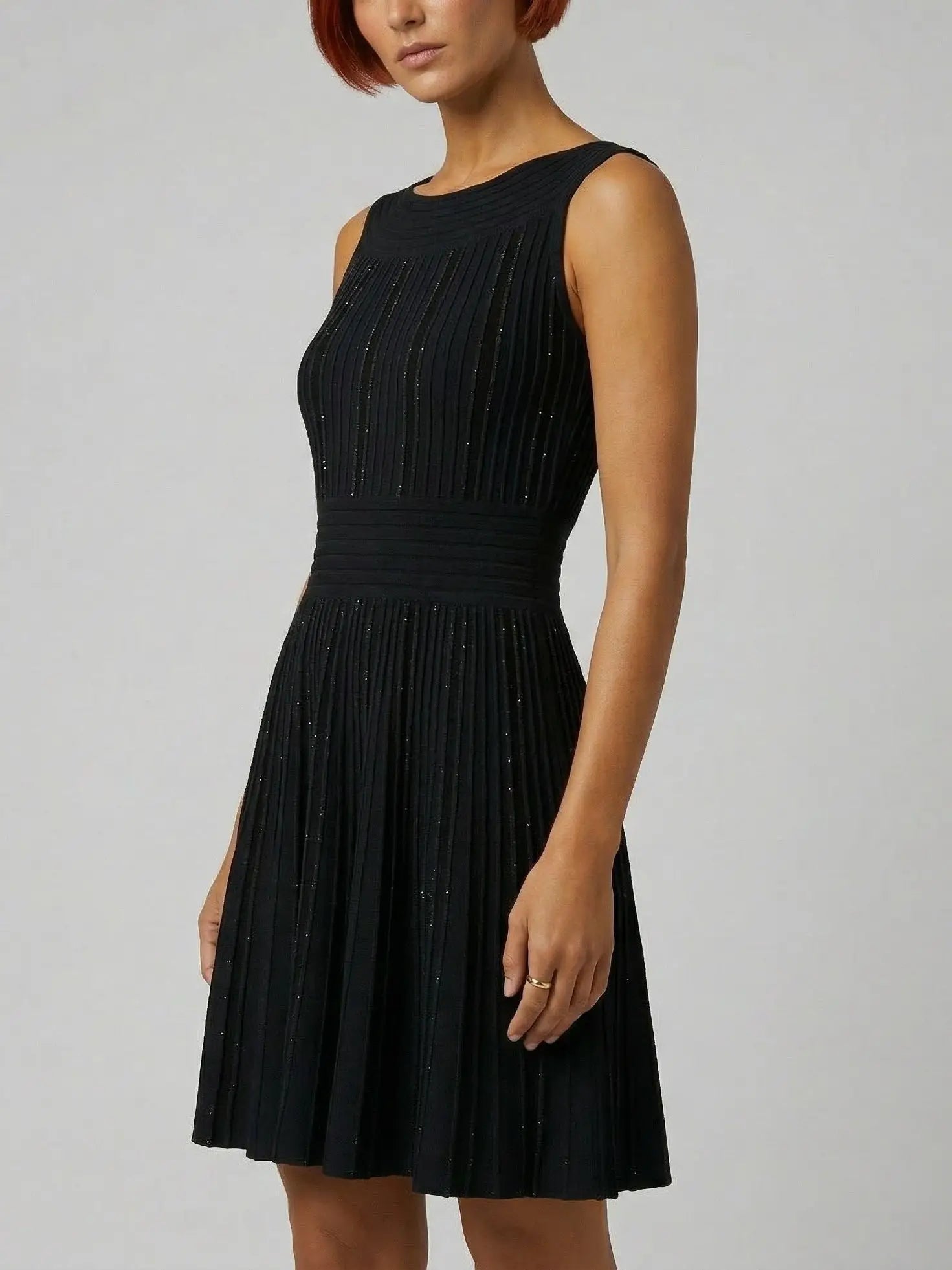 Black Paneled Knit Sparkle Mini Dress - Dresses