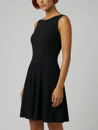 Black Paneled Knit Sparkle Mini Dress - Dresses