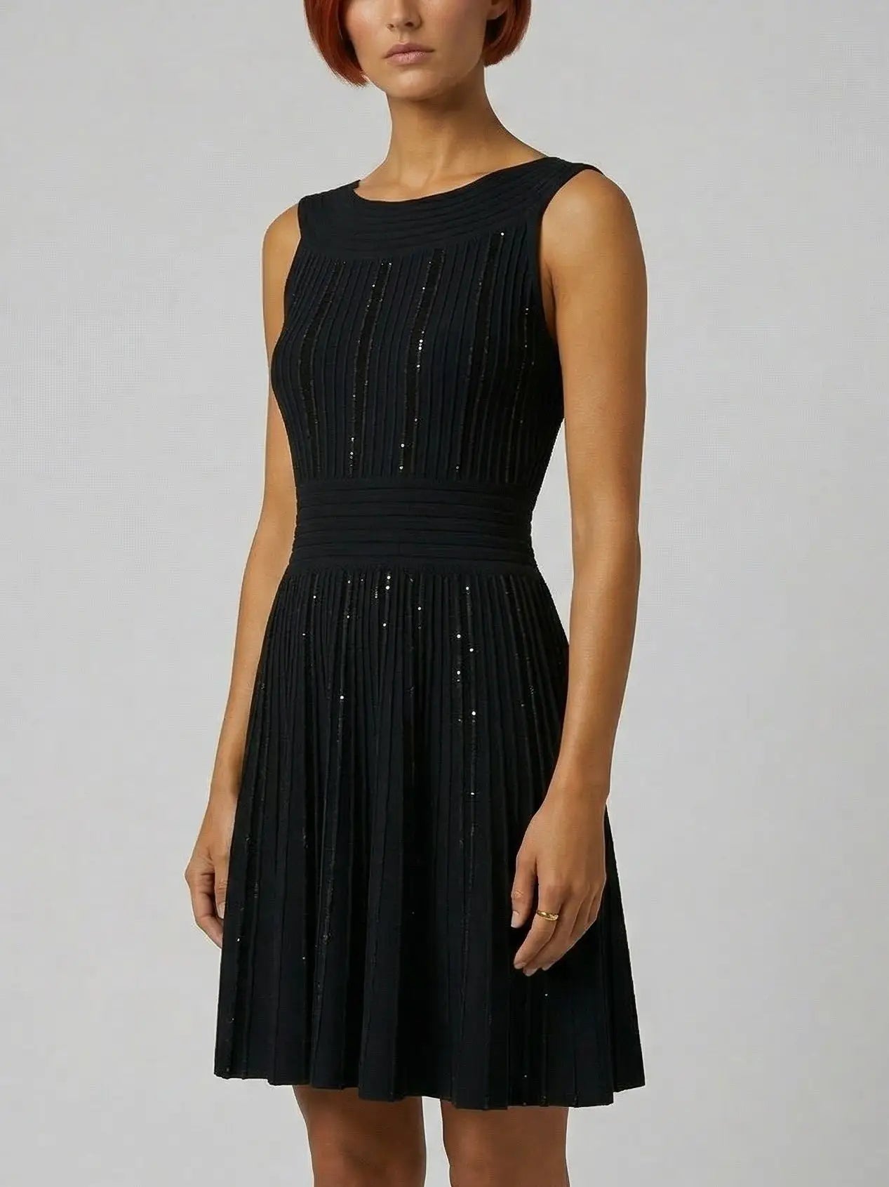 Black Paneled Knit Sparkle Mini Dress - Dresses