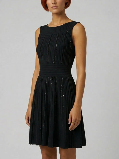 Black Paneled Knit Sparkle Mini Dress - Dresses