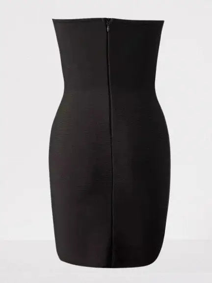 Black Pearl & Rhinestone Embellished Mini Dress - Dresses