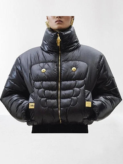 Black Puffer Jacket with Gold-Tone Hardware - Jackets