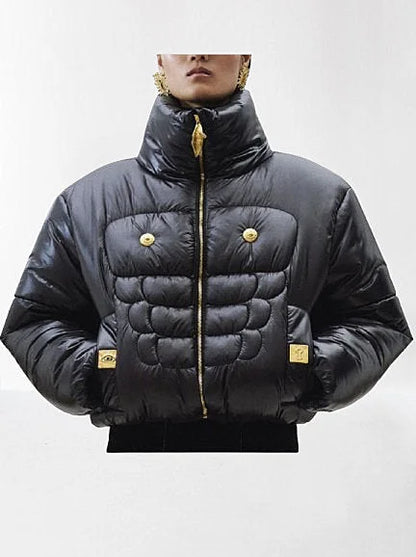 Black Puffer Jacket with Gold-Tone Hardware - Jackets