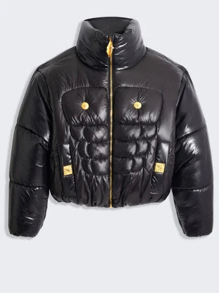 Black Puffer Jacket with Gold-Tone Hardware - Jackets
