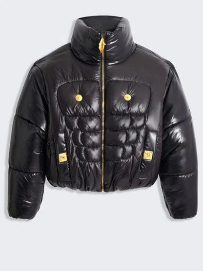 Black Puffer Jacket with Gold-Tone Hardware - Jackets