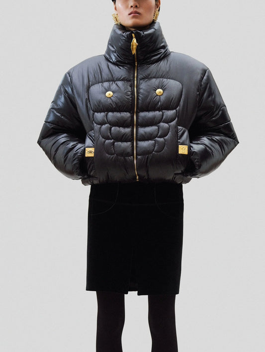 Black Puffer Jacket with Gold-Tone Hardware - Small - Jackets