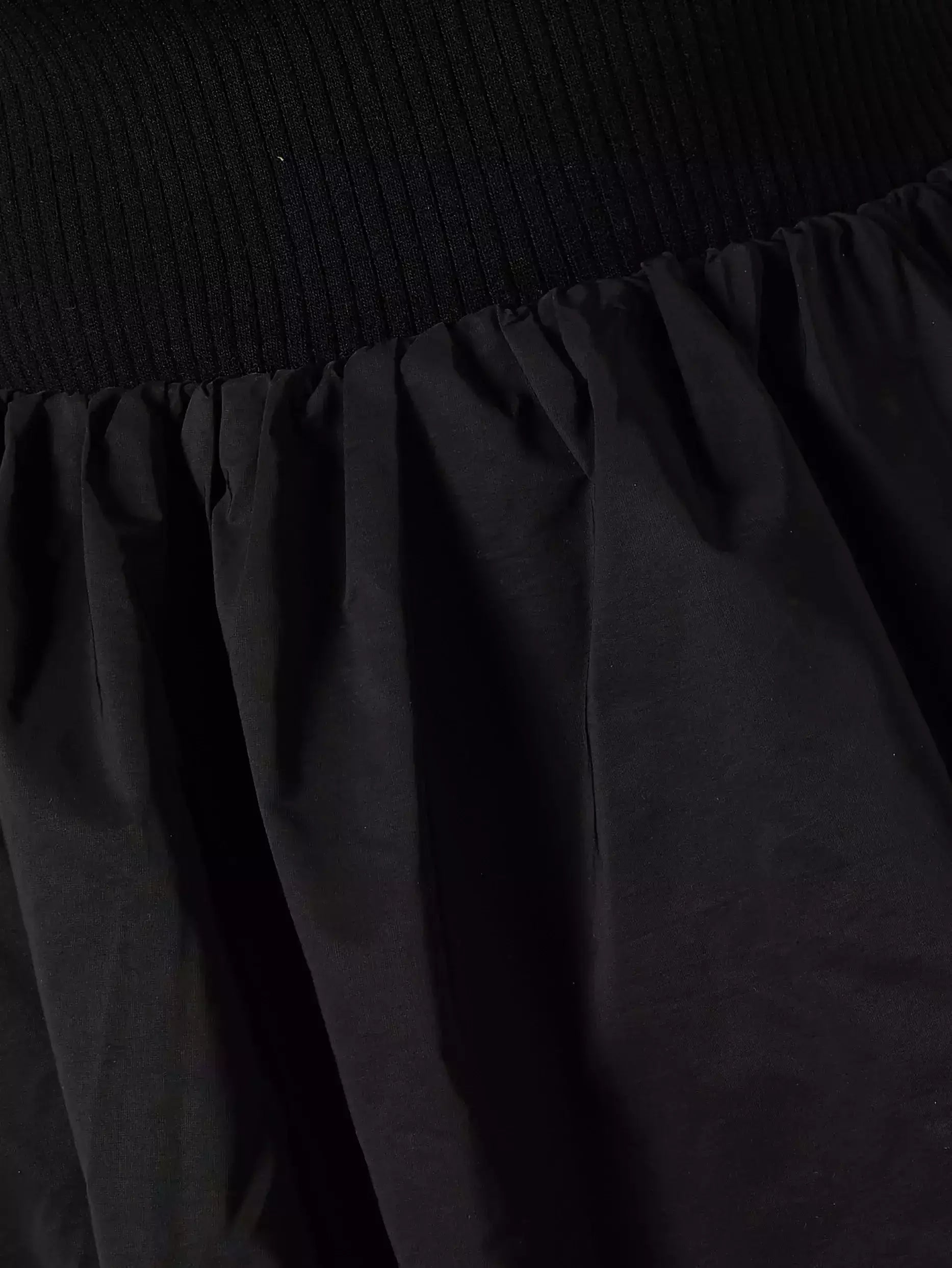 Black Rib-Knit Balloon-Skirt Mini Dress - Dresses
