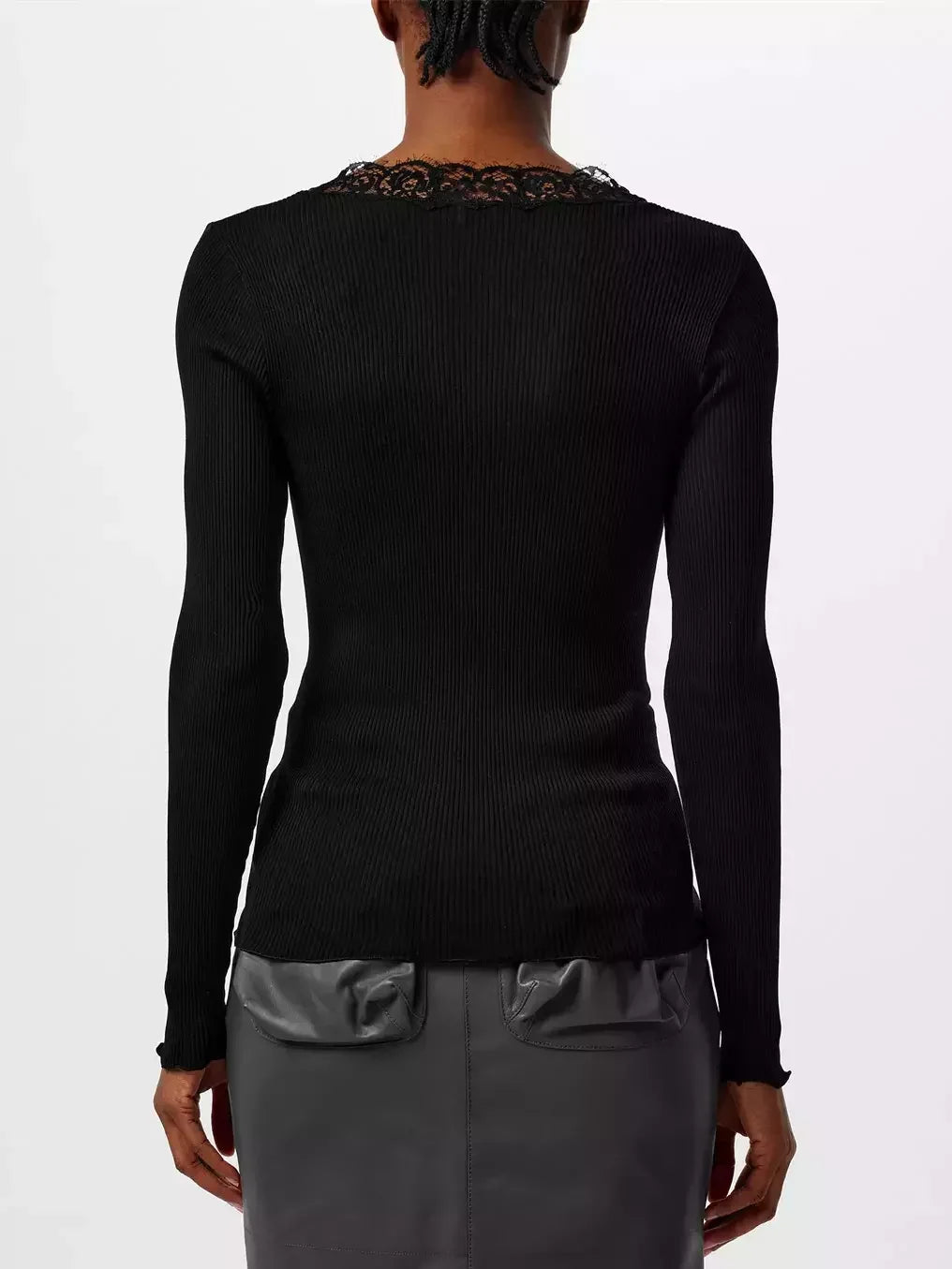 Black Ribbed Lace-Trim Cardigan Sweater - Sweaters & Knitwear