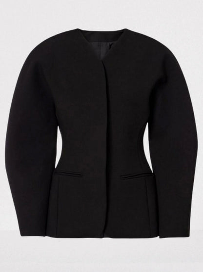 Black Rounded-Shoulder Cady Jacket - Jackets