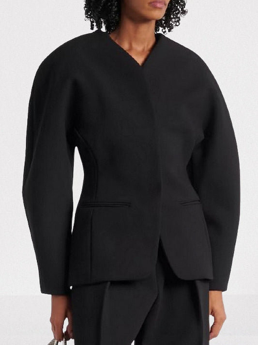 Black Rounded-Shoulder Cady Jacket - Small - Jackets