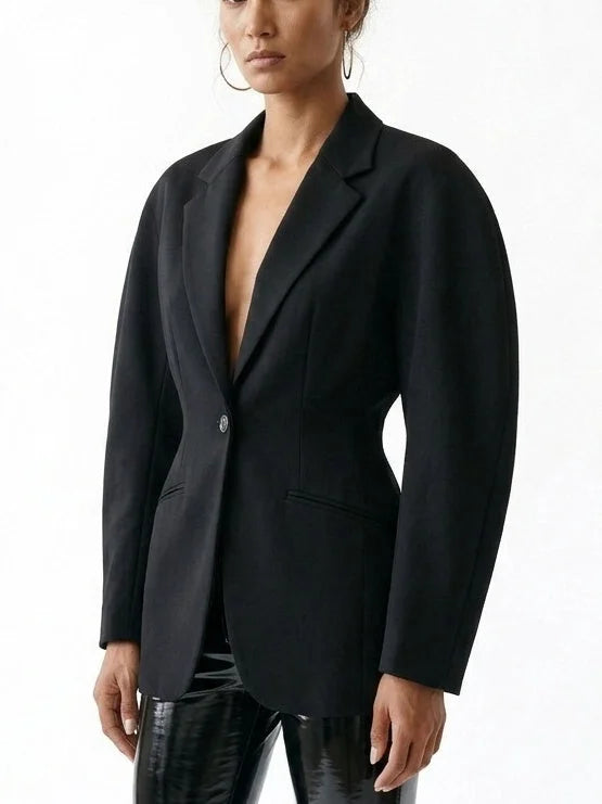 Black Sculpted Single Breasted Blazer - Jackets