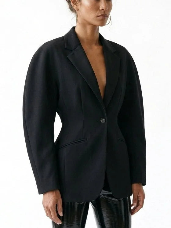 Black Sculpted Single Breasted Blazer - Jackets