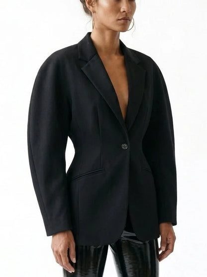 Black Sculpted Single Breasted Blazer - Jackets