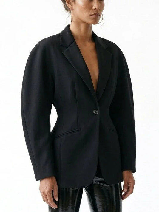 Black Sculpted Single Breasted Blazer - Jackets