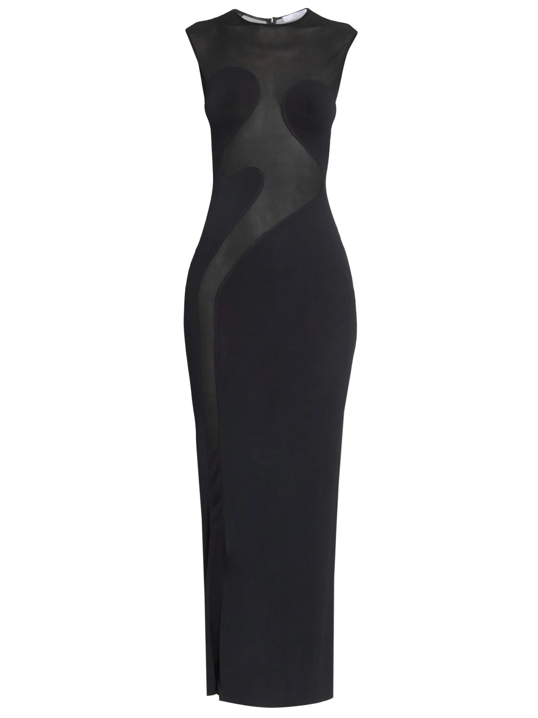 Black Sculptured Sheer-Paneled Bodycon Dress - Dresses