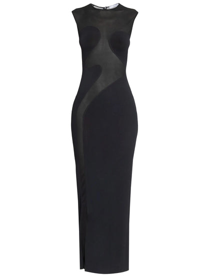 Black Sculptured Sheer-Paneled Bodycon Dress - Dresses