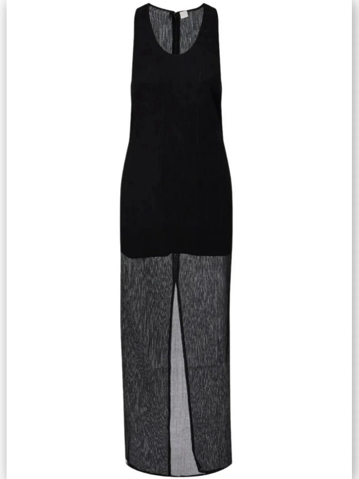 Black Semi-Sheer Linen-Blend Tank Dress - Dresses
