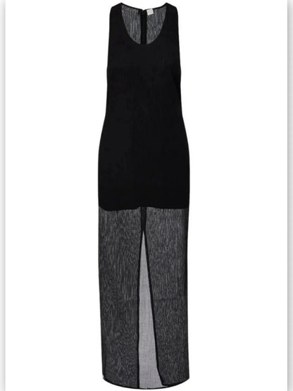 Black Semi-Sheer Linen-Blend Tank Dress - Dresses