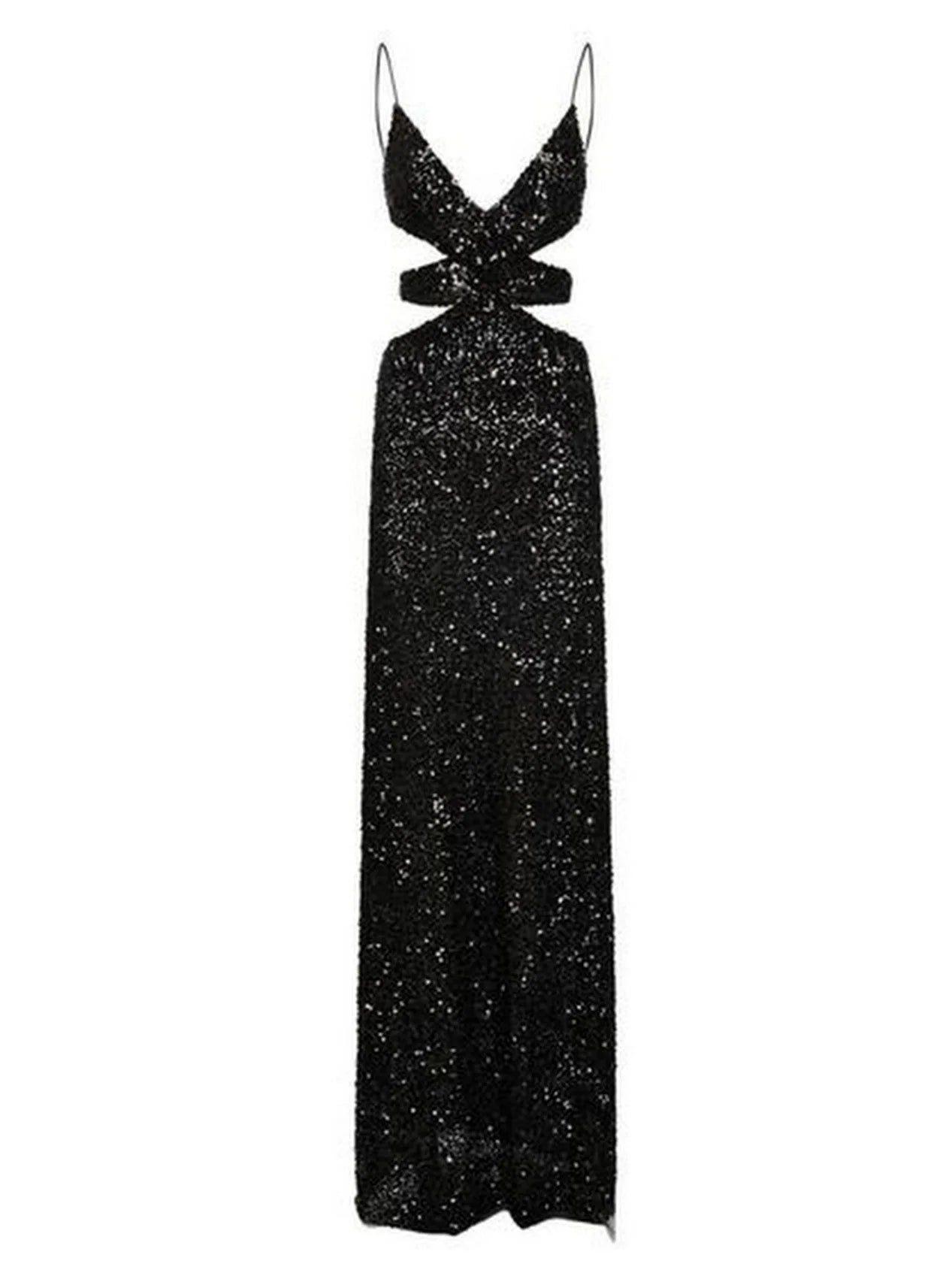 Black Sequin-Embellished Cut-Out Gown - Dresses