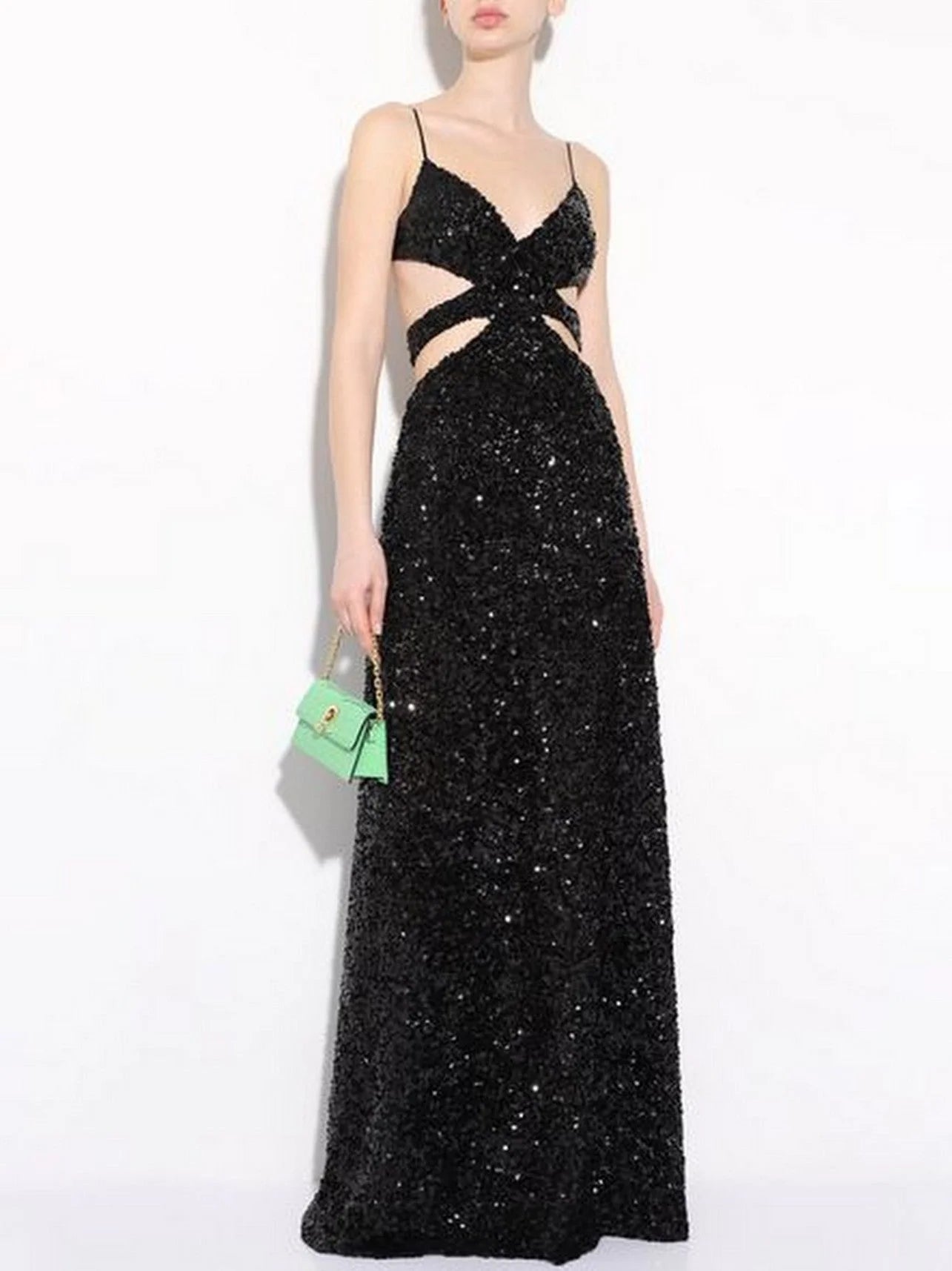 Black Sequin-Embellished Cut-Out Gown - Dresses