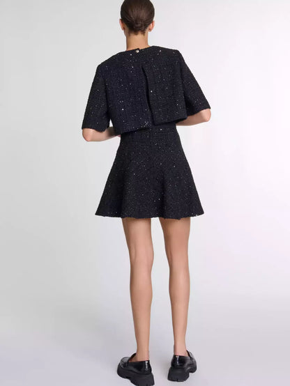 2 in 1 Black Sequin Tweed Dress Set Branna Couture