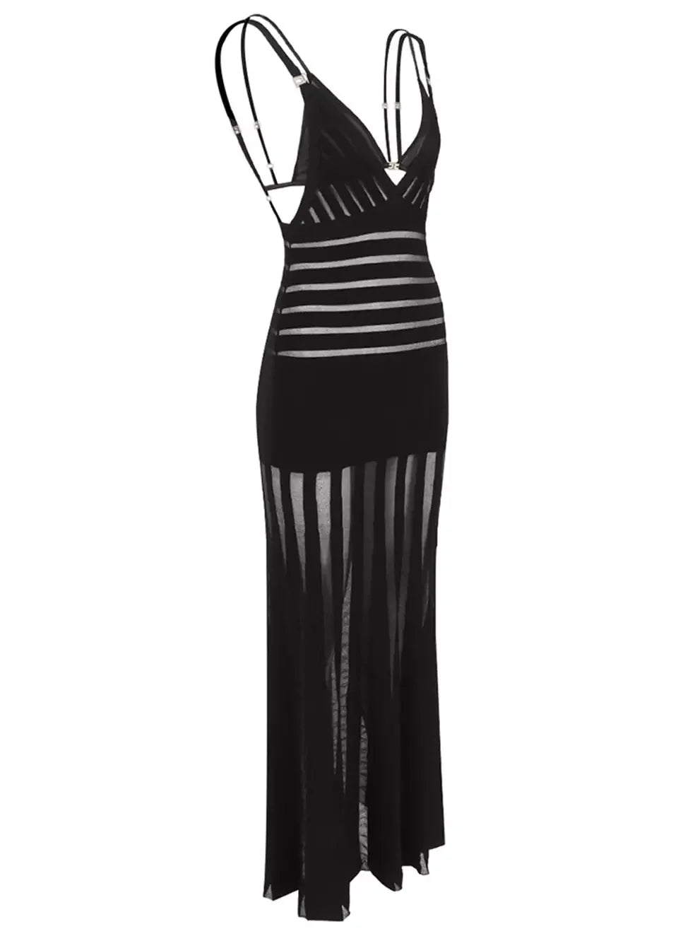Black Sheer-Paneled V-Neck Maxi Dress - Dresses