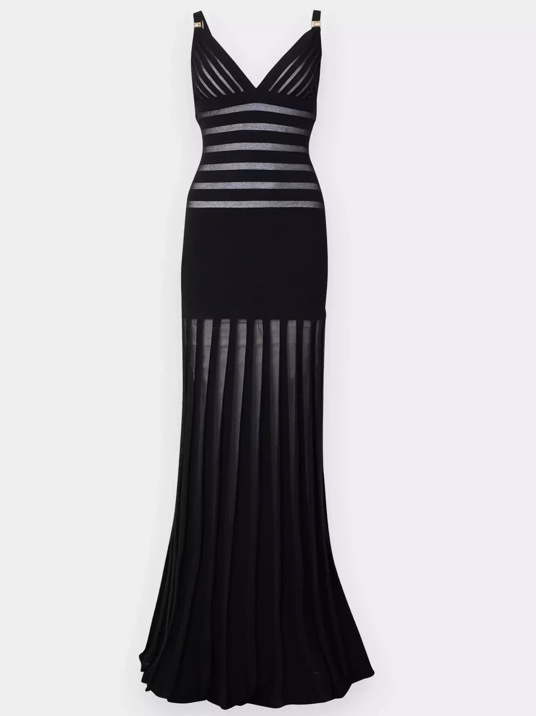 Black Sheer-Paneled V-Neck Maxi Dress - Dresses