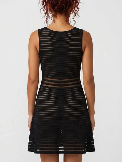 Black Sheer Panel Knit Fit and Flare Dress - Dresses